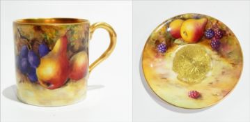 Royal Worcester fruit painted porcelain cabinet cup, coffee can form, signed by William Bee,