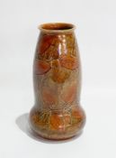 Royal Doulton stoneware vase, tapered with bulbous base, leaf impressed on a mottled ground,