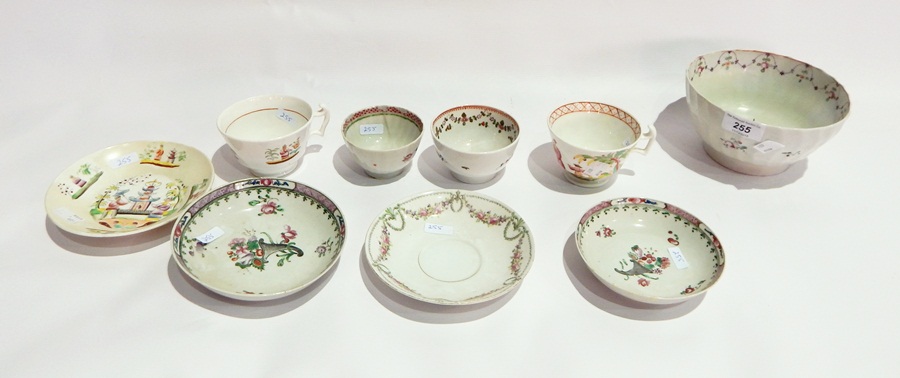 18th century porcelain sugar basin (possibly Newhall) (restored), two porcelain tea bowls,