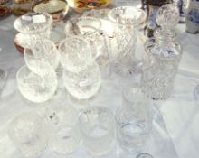 A quantity of glassware to include cut glass cylindrical decanter and stopper,