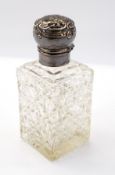 George V silver-capped cut glass square scent bottle, Birmingham 1915,