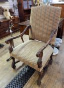 Late 17th century Franco-Flemish carved hardwood open armchair with serpentine topped upholstered