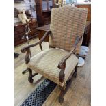 Late 17th century Franco-Flemish carved hardwood open armchair with serpentine topped upholstered