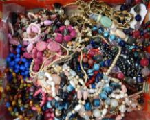 Large quantity bead necklaces and costume earrings (2 boxes)