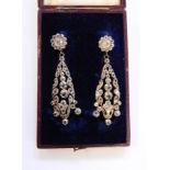 Pair of white metal and paste drop earrings in fitted case