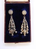 Pair of white metal and paste drop earrings in fitted case