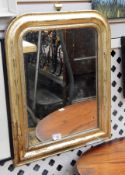 19th century French gilt gesso mirror, rectangular with round arch top,