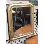 19th century French gilt gesso mirror, rectangular with round arch top,