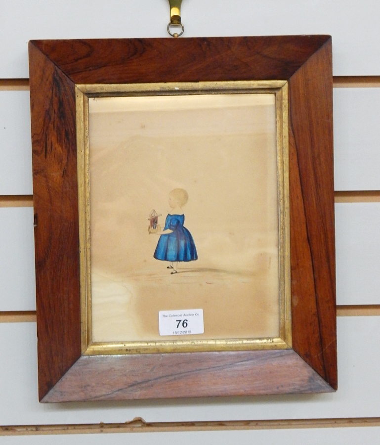 Early 19th century school 
Watercolour drawing 
Full-length profile portrait of child in blue dress - Image 2 of 2