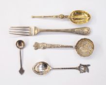 Silver gilt anointing spoon, Victorian Golden Jubilee silver sifter spoon, napkin ring,