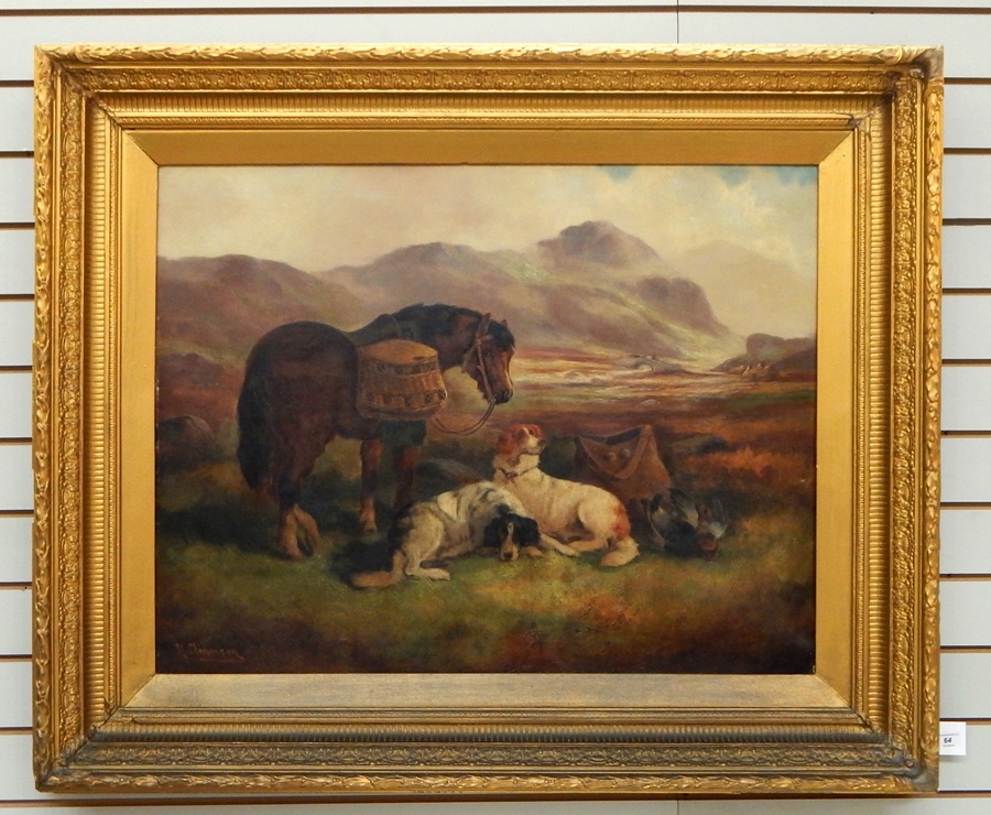 Robert Cleminson (1865-1868) 
Oil on canvas
Highland scene with horse, hunting dogs and game, - Image 2 of 2