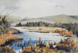 John Thornton-Bell
Watercolour drawing
River landscape with hills in distance, signed,