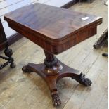 Early 19th century rosewood card table with foldover swivel top,