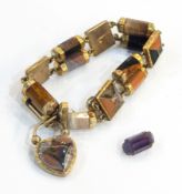 Victorian Scottish hardstone/agate bracelet in the form of pairs of eight-sided tubular beads