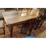 Antique elm refectory dining table with four-board top and on square tapering supports with plain