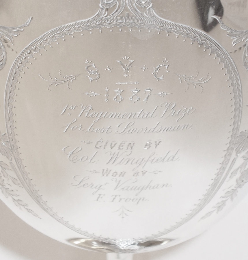 Victorian silver regimental presentation goblet with bright cut engraving, - Image 2 of 2