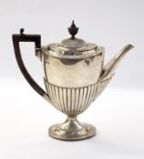 Victorian silver oval pedestal coffee pot of half-gadrooned form, London 1895, 19.5oz gross approx.