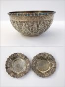 Eastern bowl with overall repousse figure pattern,