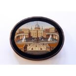 Late Victorian/Edwardian pietra dura oval brooch depicting a piazza in front of the Vatican with