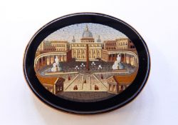 Late Victorian/Edwardian pietra dura oval brooch depicting a piazza in front of the Vatican with