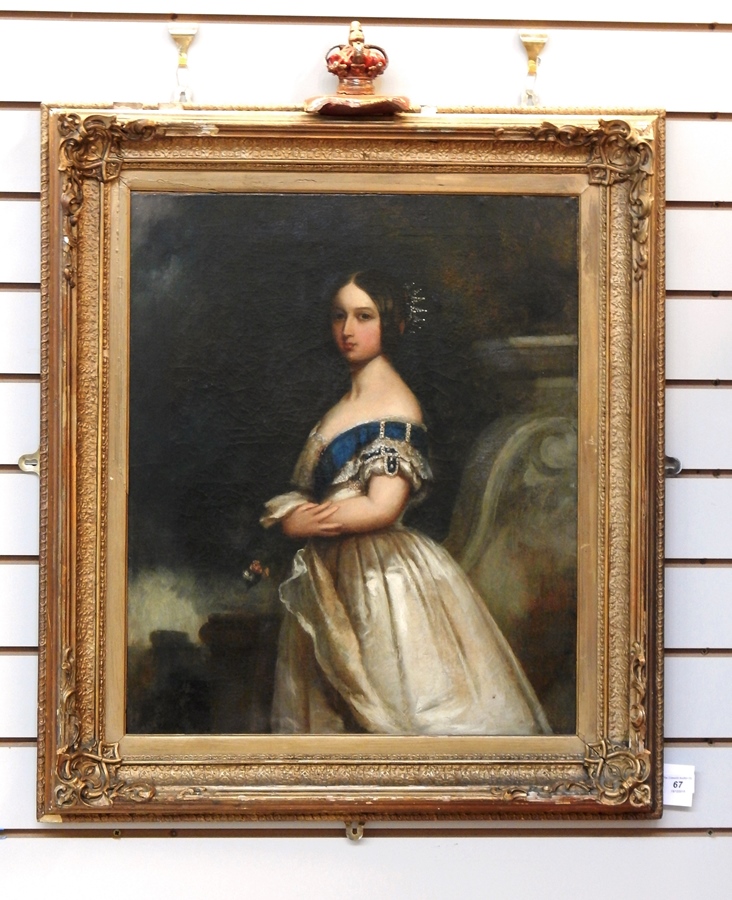Unattributed 
After Franz Xavier Winterhalter
Oil on board
"The Young Queen Victoria", - Image 2 of 2