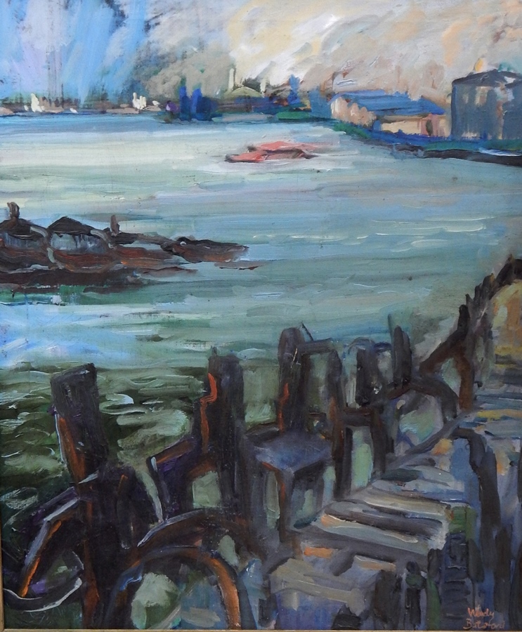 Wendy, Lady Batsford (1916-2007) 
Oil on canvas 
"River at Greenwich",