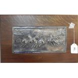 Rectangular silver plated relief plaque of chariot racing in the Colosseum,