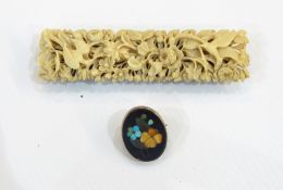 Chinese carved ivory hair clip, rectangular with scrolling flowers and birds,