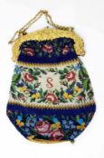 Victorian beaded purse, floral decorated and initial "S",