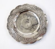 Eastern silver dish with pierced foliate borders