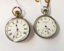 Longines plated pocket watch, button winding, inscribed "Longines" "Nacib K.