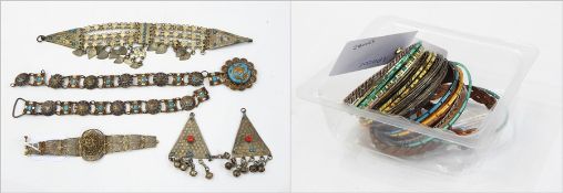Quantity Eastern silver-coloured metal and enamel jewellery,