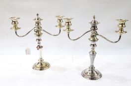 Pair of EPNS candelabra each with pair reeded reflex scroll branches, on turned and bobbin supports,