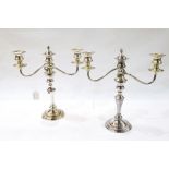 Pair of EPNS candelabra each with pair reeded reflex scroll branches, on turned and bobbin supports,