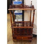 Victorian mahogany Canterbury magazine rack with scroll pierced three-quarter gallery,