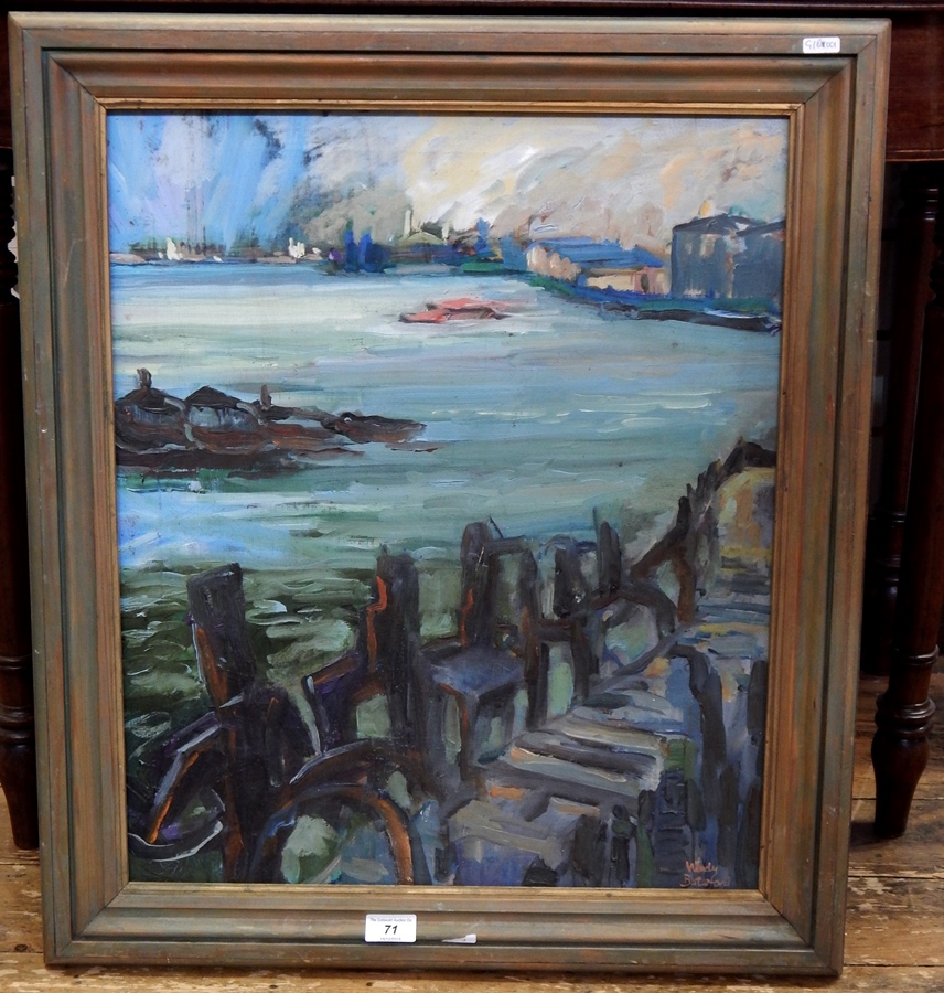 Wendy, Lady Batsford (1916-2007) 
Oil on canvas 
"River at Greenwich", - Image 2 of 2