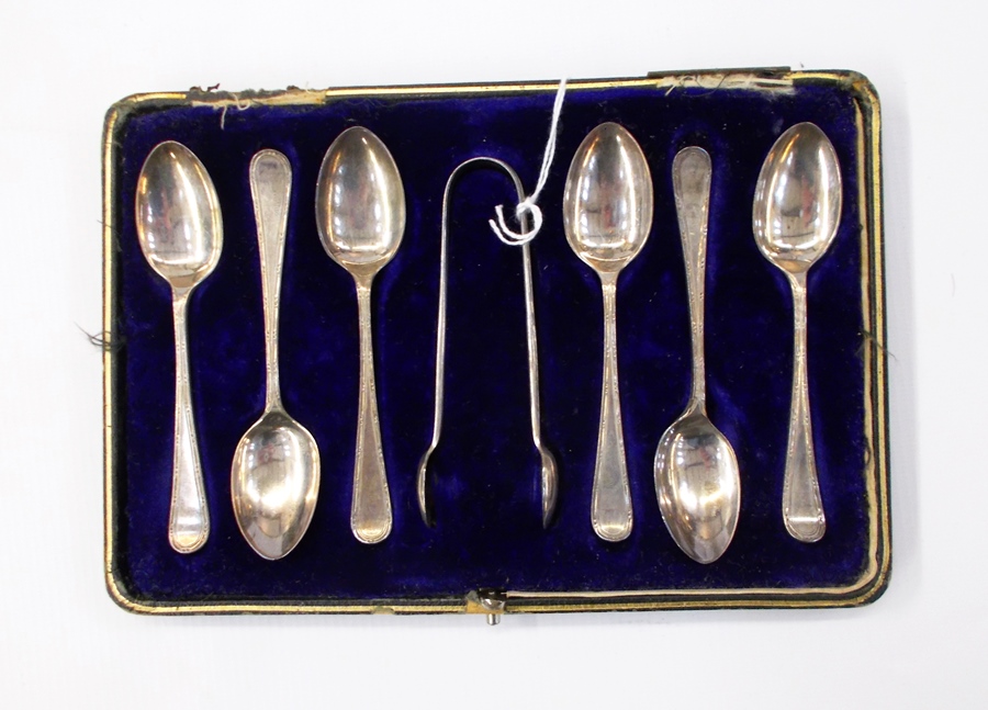 George V silver coffee spoon set and a pair of sugar nips (seven in a fitted case), - Image 4 of 4