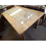 Victorian pine kitchen dining table, on baluster turned supports,