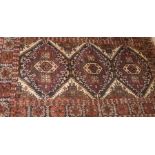 Caucasian style wool rug with triple lozenge totem, harshang borders,