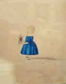 Early 19th century school 
Watercolour drawing 
Full-length profile portrait of child in blue dress