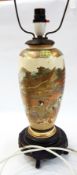 Satsuma pottery vase table lamp, shouldered and panelled,