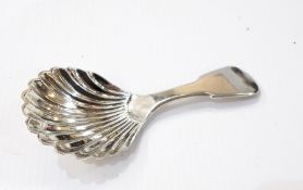 George IV silver 'fiddle' pattern caddy spoon with shell pattern bowl, by T Bartie, Edinburgh 1824,