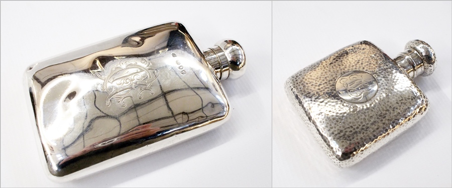 Victorian silver hip flask of plain form with engraved monogram, London 1890, 5oz approx.