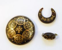 19th century gold and tortoiseshell pique brooch, circular with roundel decoration,