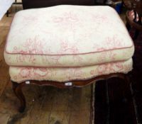 19th century walnut stool, rectangular with serpentine sides,