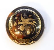 19th century gold and tortoiseshell pique work brooch, circular,