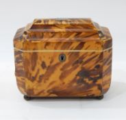 Late Georgian tortoiseshell tea caddy, rectangular with canted corners, hinged domed lid,