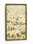 Persian miniature on ivory with figures and animals in landscape showing the arrival of a potentate,