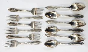 Six pairs sterling silver dessert spoons and forks,