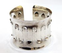 1960's designer silver-coloured metal open bangle by Maughan Harvey (silversmith and goldsmith who